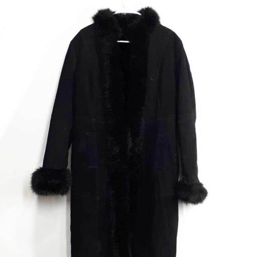 Women's Suede Coat with faux fur trim